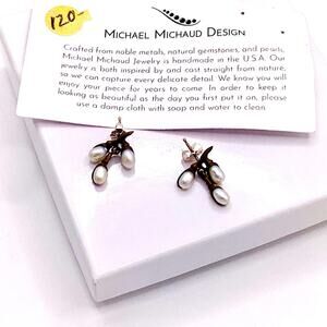 Michael Michaud “PussyWillow” Bronze and Freshwater Pearl Earrings